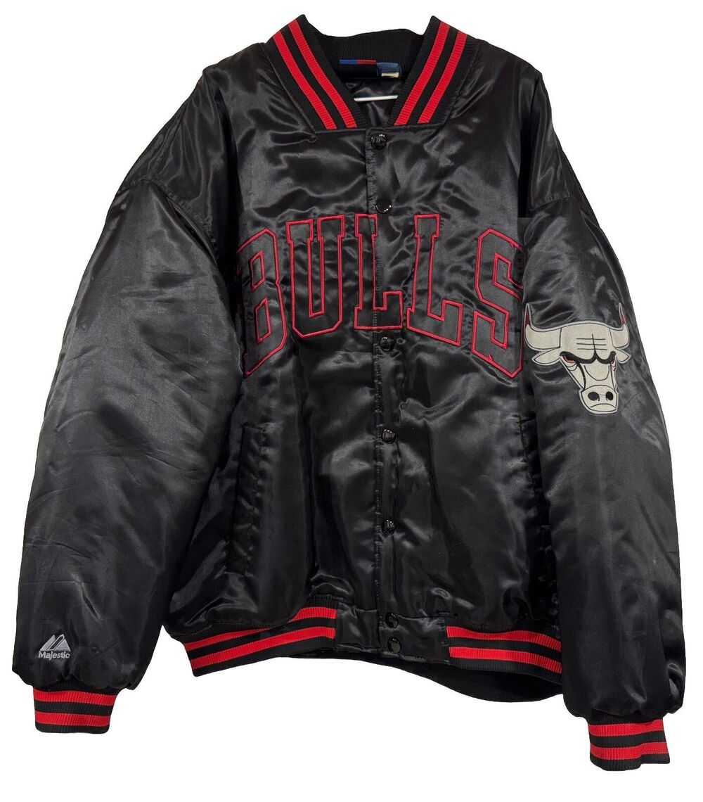 Chicago Bulls Satin Bomber Jacket Red Black Jordan Coat Mens 3XL Vintage Y2K